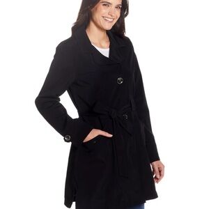 Women's Black Trench Coat with Hood, Size XL, Women’s size 16-18 (416)